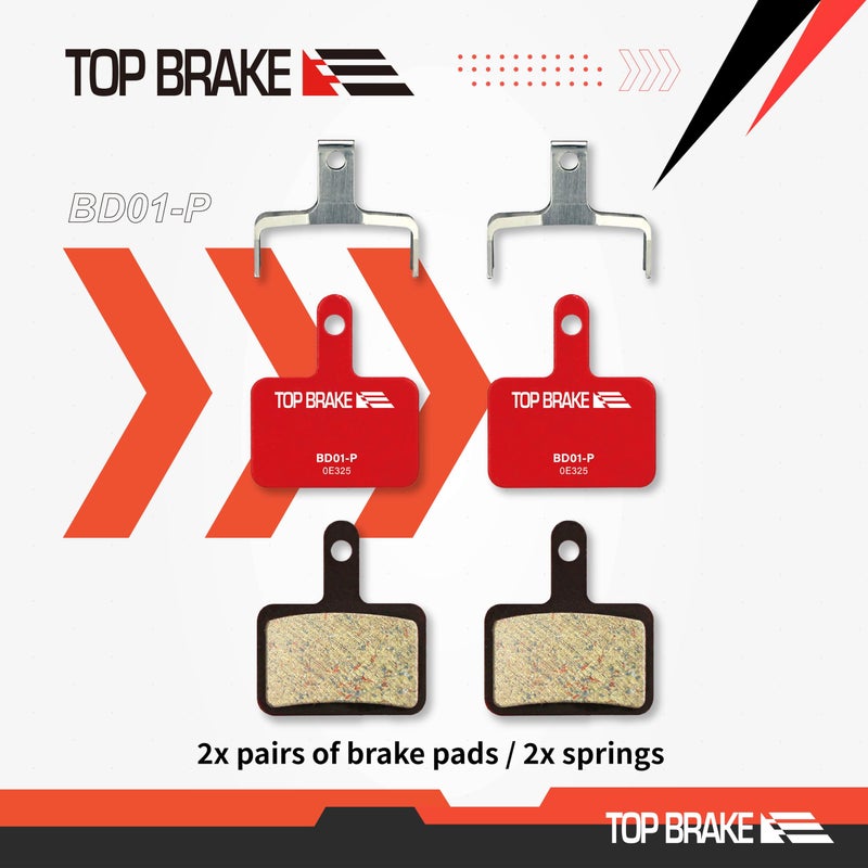 Top Brake وسادات فرامل الدراجة الجبلية ذات القرص العلوي متوافقة مع Shimano Deore M515 M525 TRP Hylex TEKTRO Orion|MTB، Trail، Gravel، Cross Country|مركب سيراميك، خيار صامت، أحمر (زوجان) - Image 2